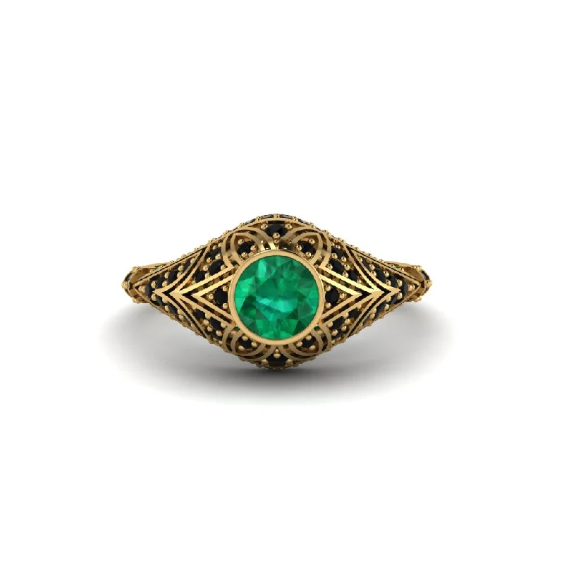 Women's engagement rings elegant-keepsake-Emerald Bezel Vintage Filigree Engagement Ring - Kendall No. 34