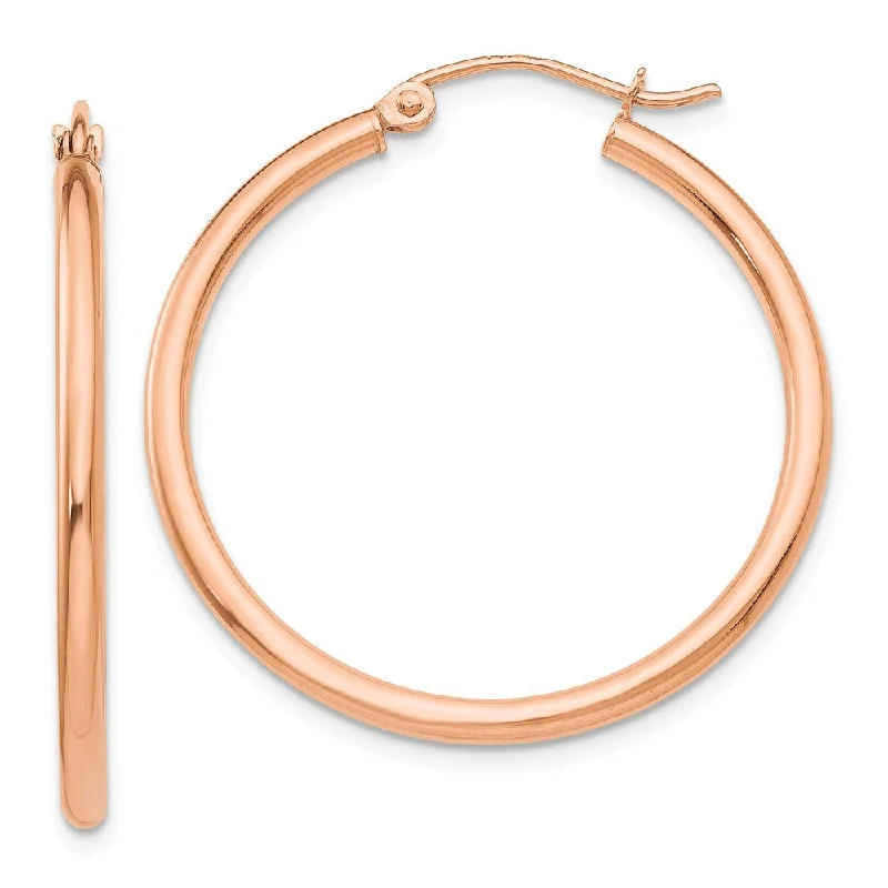 Women's earrings subtle-drop-2mm, 14k Rose Gold Polished Round Hoop Earrings, 30mm (1 1/8 Inch)