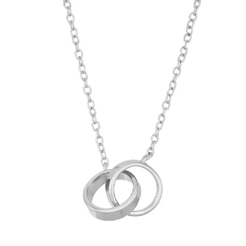 Women's necklaces soft-luxe-Sterling Silver Double Interlocked Rings Necklace