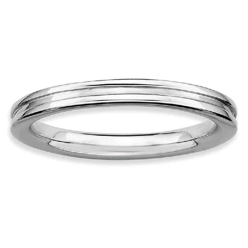 Women's rings bold-edge-2.25mm Stackable Sterling Silver Grooved Band