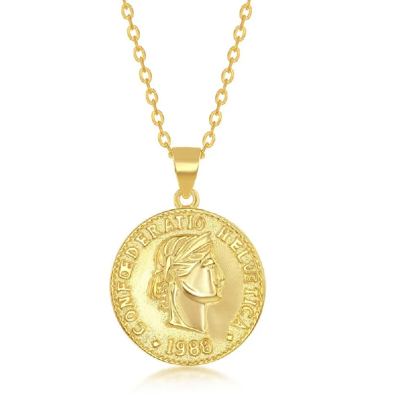 Women's necklaces artisan-charm-Sterling Silver GP Confoederatio Helvetica Coin-Style Necklace