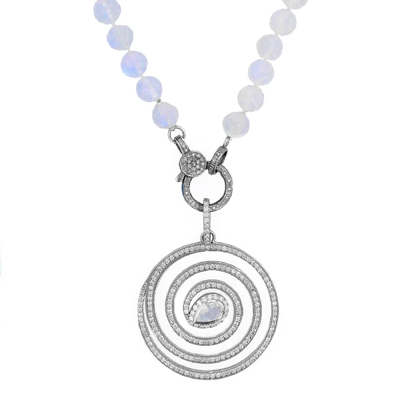 Women's necklaces radiant-detail-Diamond Open Waveform Spiral Moonstone Pendant on Rainbow Moonstone Necklace - 36"  N0003421