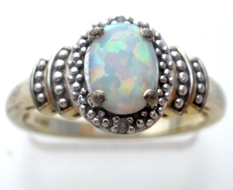 Women's rings peachy-blush-Opal & Diamond Sterling Silver Ring Size 7