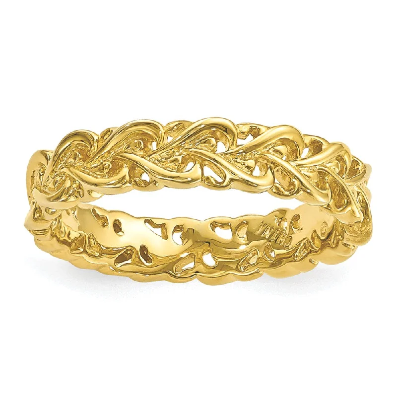 Women's rings event-gem-4.5mm Gold Tone Plated Sterling Silver Stackable Carved Heart Band