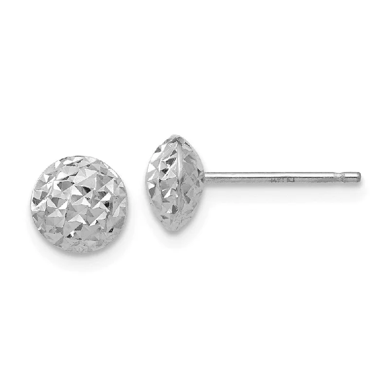 Women's earrings fine-silver-6mm Diamond Cut Puffed Circle Post Earrings in 14k White Gold