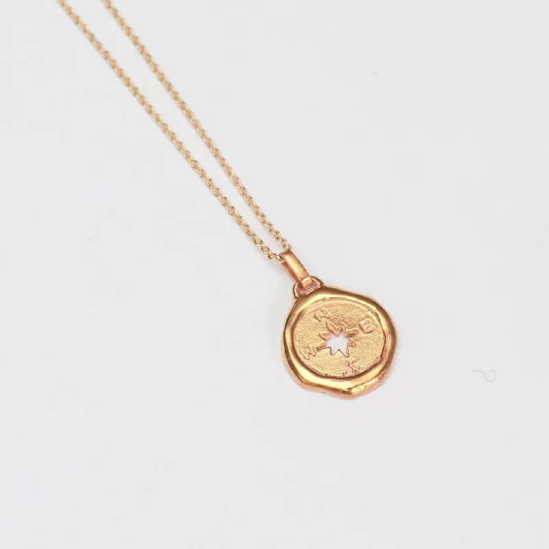 Women's necklaces exotic-accent-Compass Necklace, Solid Gold