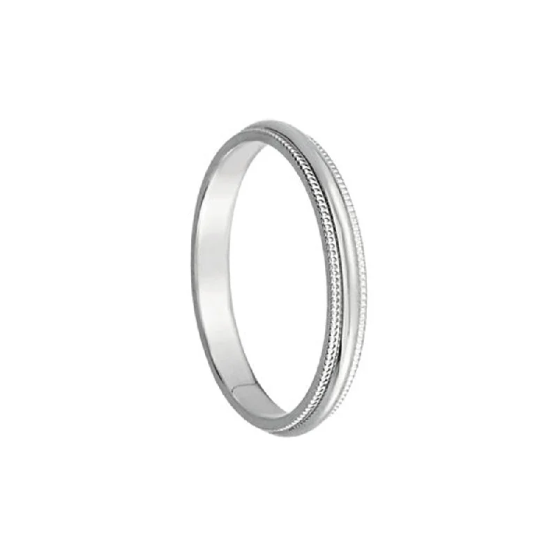 Women's rings hand-brushed-2.5mm Milgrain Edge Domed Band in 14k White Gold