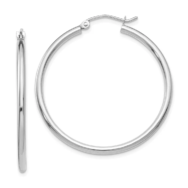 Women's earrings delicate-bar-2mm, 14k White Gold Classic Round Hoop Earrings, 35mm (1 3/8 Inch)