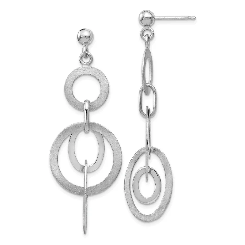 Women's earrings subtle-chain-Oval and Circle Link Dangle Post Earrings in Sterling Silver