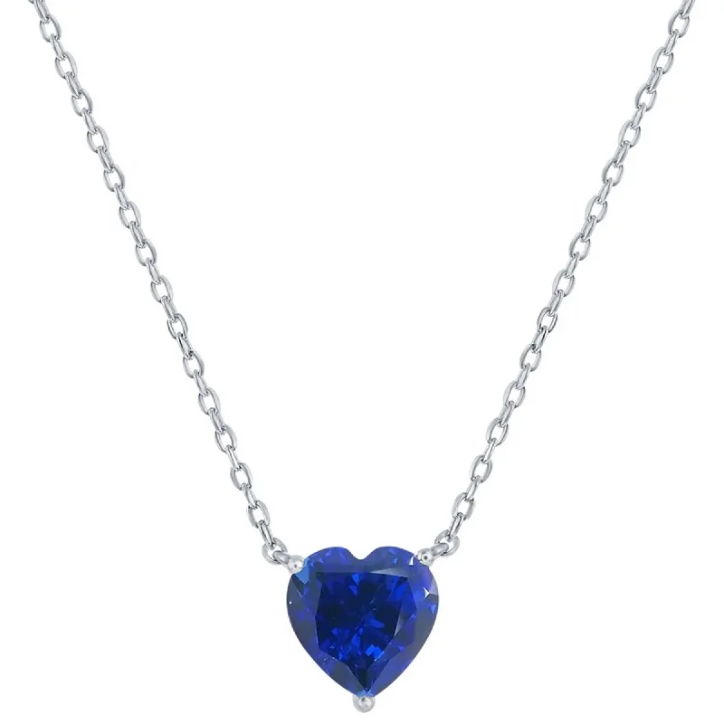 Women's necklaces ornate-charm-Classic Women's Necklace - Silver Sapphire September Heart Perciosa Crystal | M-7130