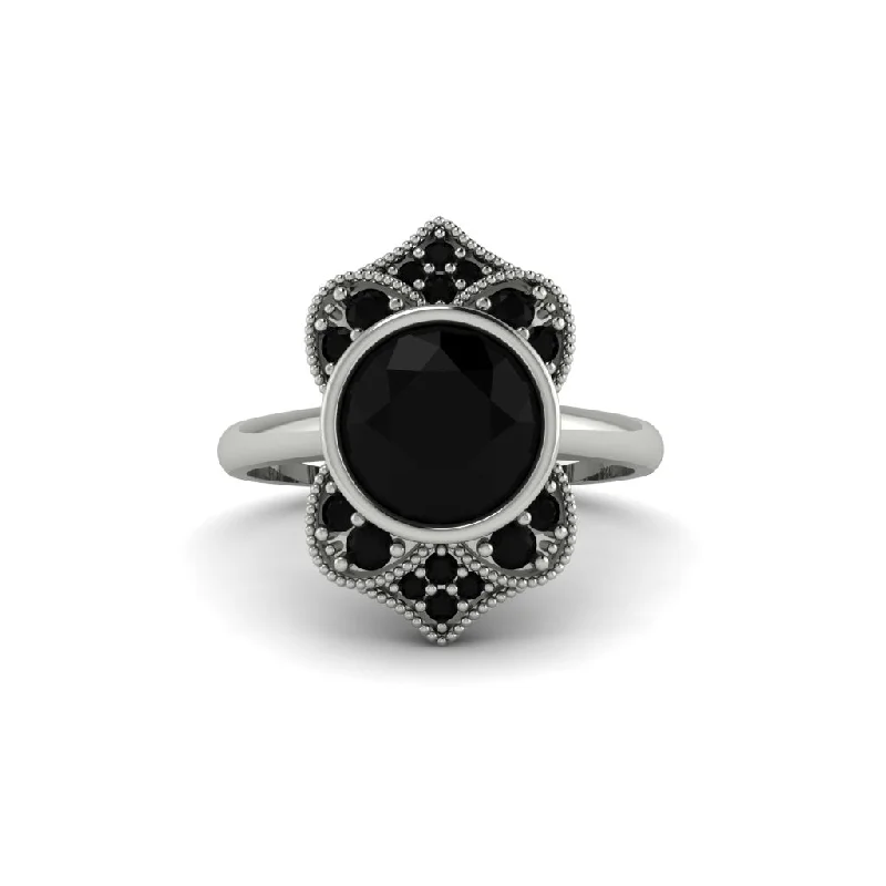 Women's engagement rings satin-band-Black Diamond Bezel Vintage-Inspired Engagement Ring - Olive No. 39