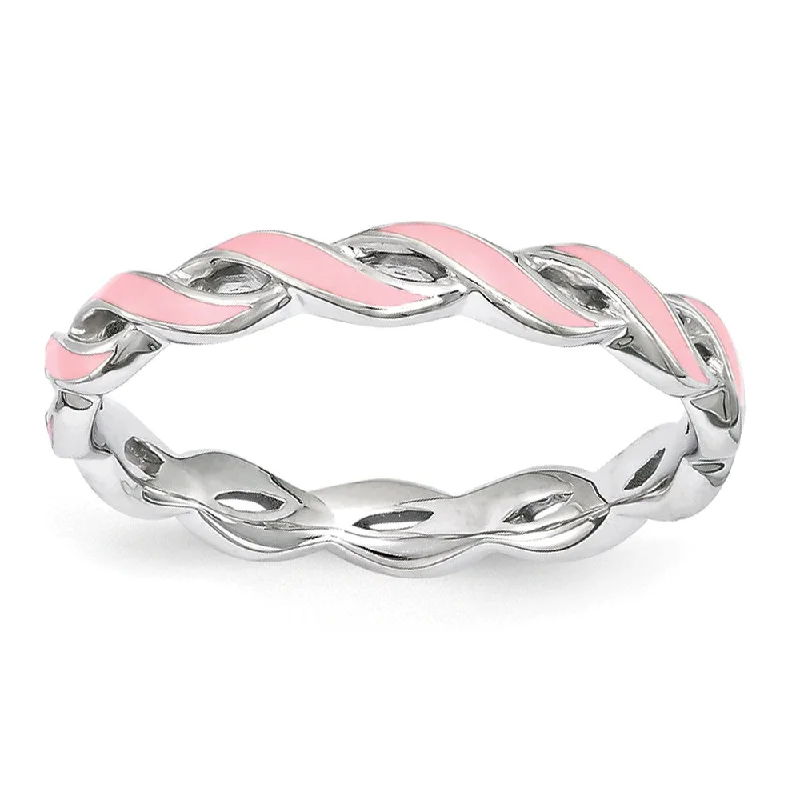 Women's rings etched-finish-2mm Sterling Silver Stackable Expressions Pink Enamel Swirl Band