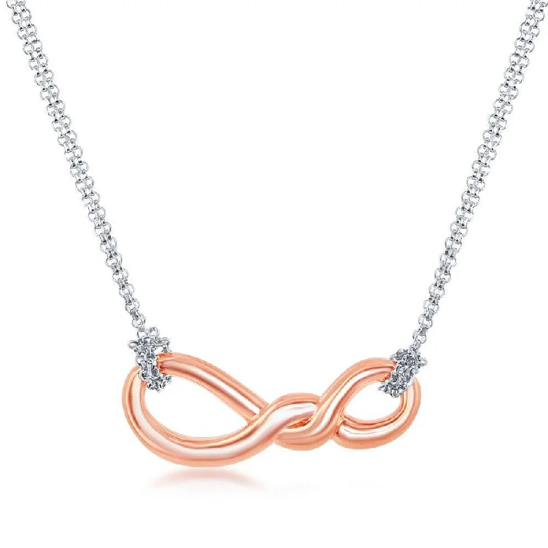 Women's necklaces coral-blush-Sterling Silver Rose GP Infinity Knot Double Strand Necklace