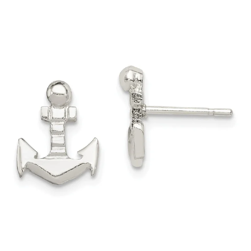 Women's earrings minimal-stud-Petite Anchor Post Earrings in Sterling Silver