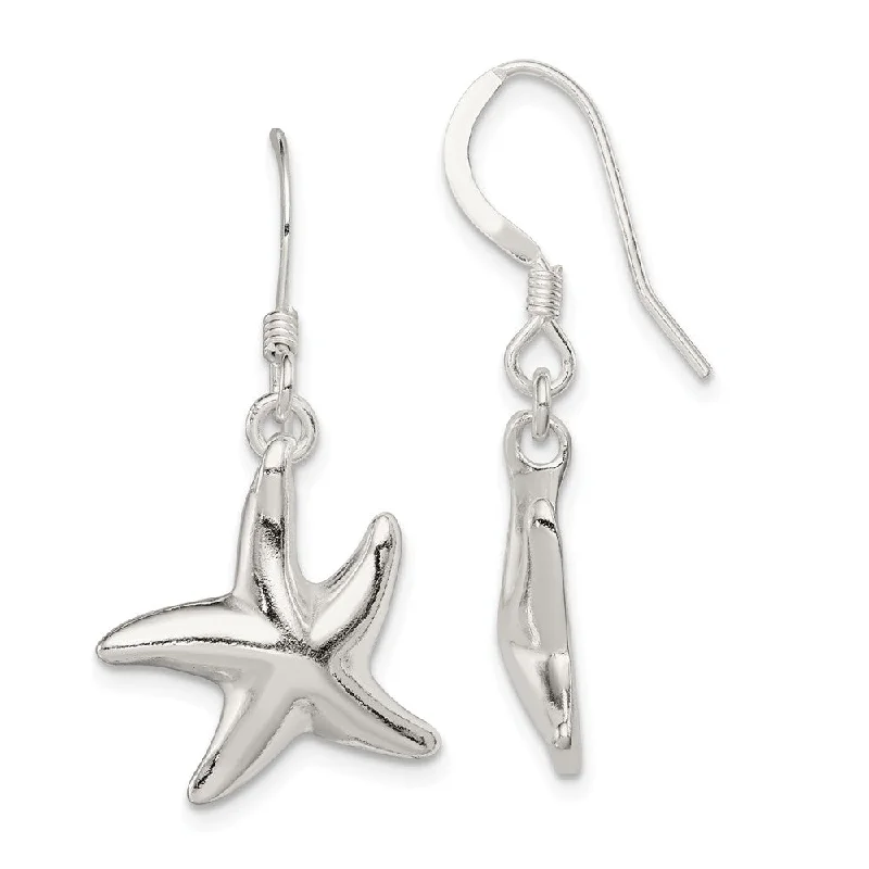 Women's earrings sleek-chain-15mm Polished Starfish Dangle Earrings in Sterling Silver