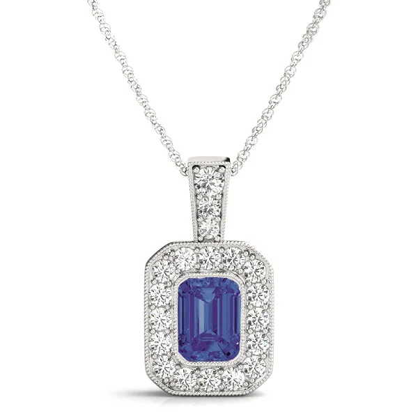 Women's necklaces exotic-accent-14K Emerald Cut Center Diamond Necklace /Pendant