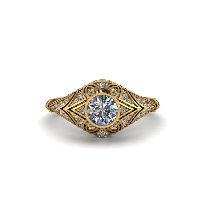 Women's engagement rings exotic-cut-Diamond Bezel Vintage Filigree Engagement Ring - Kendall No. 1