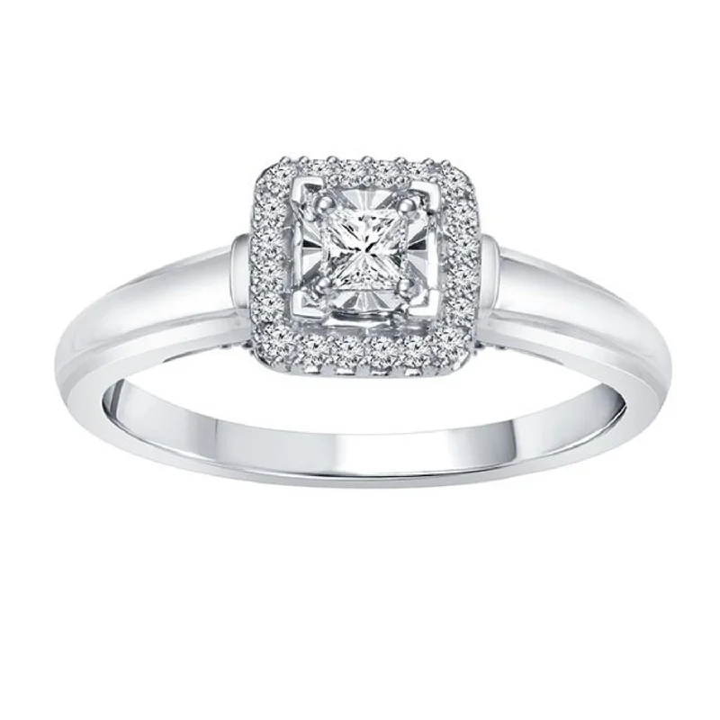 Women's engagement rings faint-platinum-Premiere 1/3 CTW Princess Cut Diamond Illusion Set Solitaire Engagement Ring in 10KT White Gold