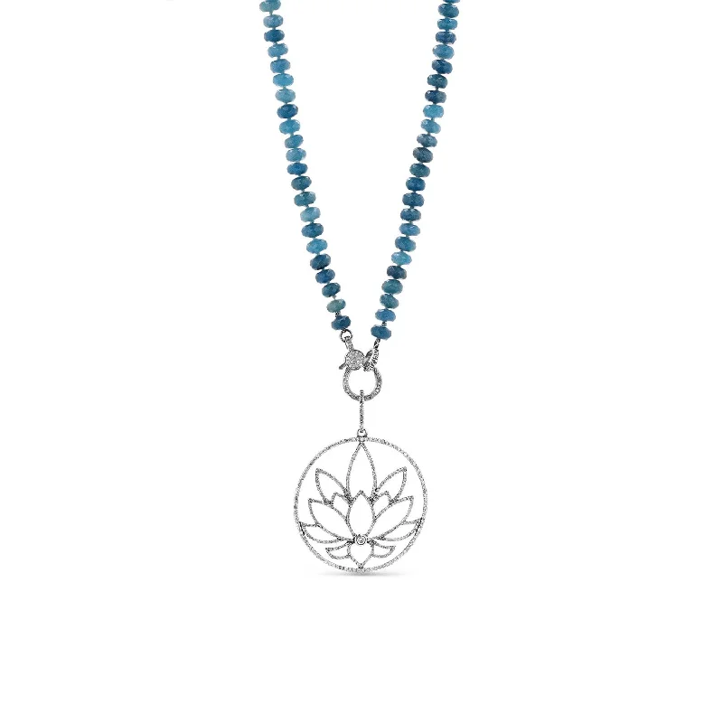 Women's necklaces everlasting-gem-Diamond Lotus Flower on Paraiba Quartz Knotted Necklace N0002463