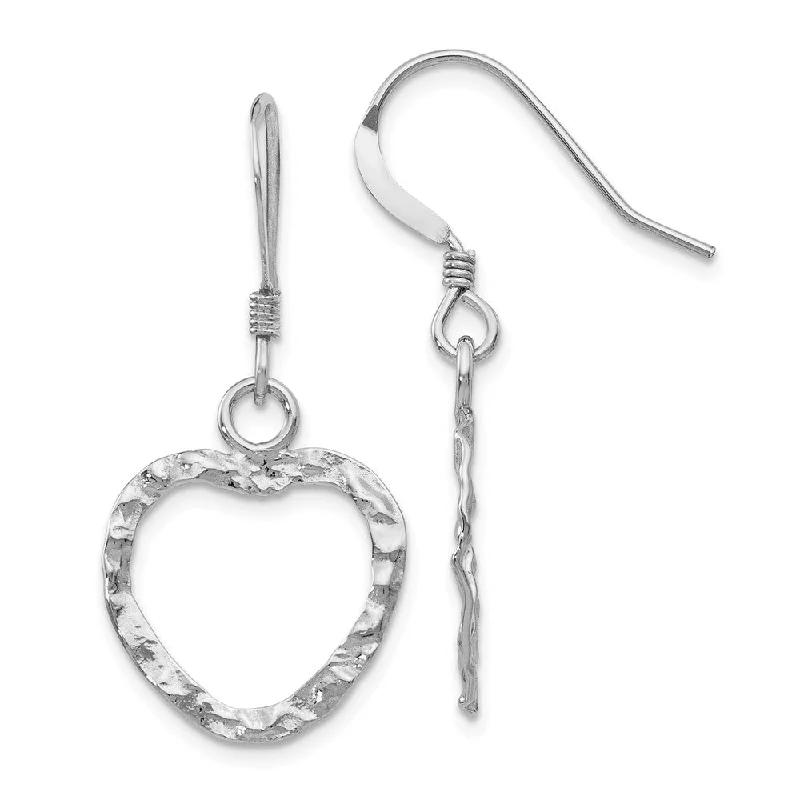 Women's earrings tiny-crystal-16mm Textured Open Heart Dangle Earrings in Sterling Silver