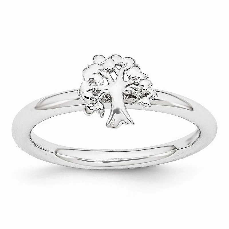 Women's rings heartfelt-Rhodium Plated Sterling Silver Stackable Expressions 8mm Tree Ring