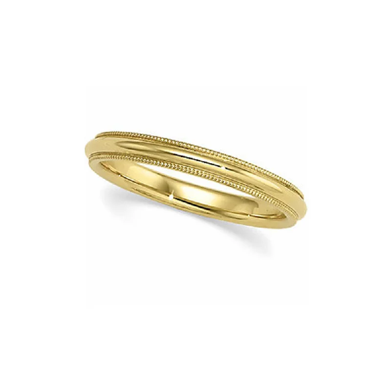 Women's rings futuristic-band-3mm Milgrain Edge Comfort Fit Domed 14k Yellow Gold Band