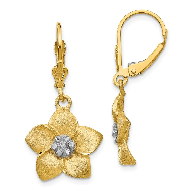 Women's earrings delicate-bar-Two Tone Flower Blossom Lever Back Earrings in 14k Gold