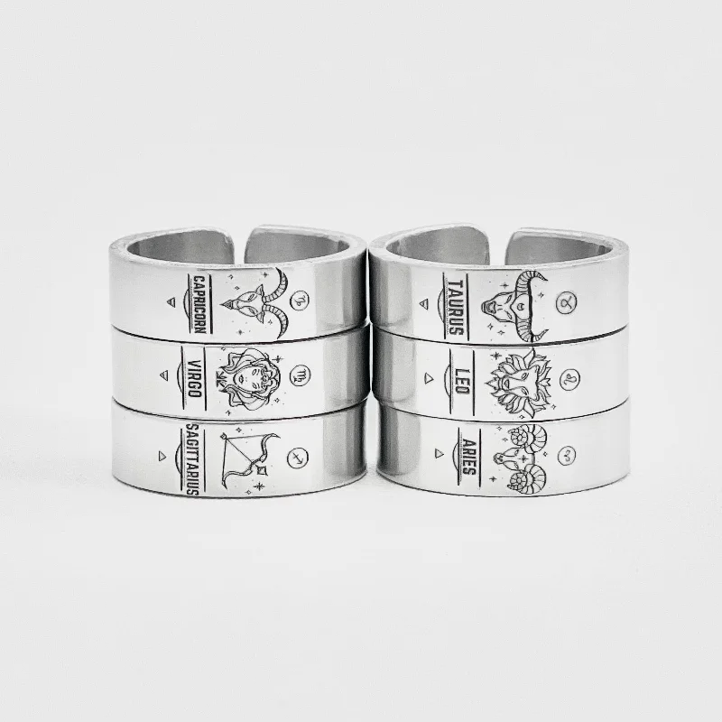 Women's rings angular-luster-Horizontal Zodiac Ring