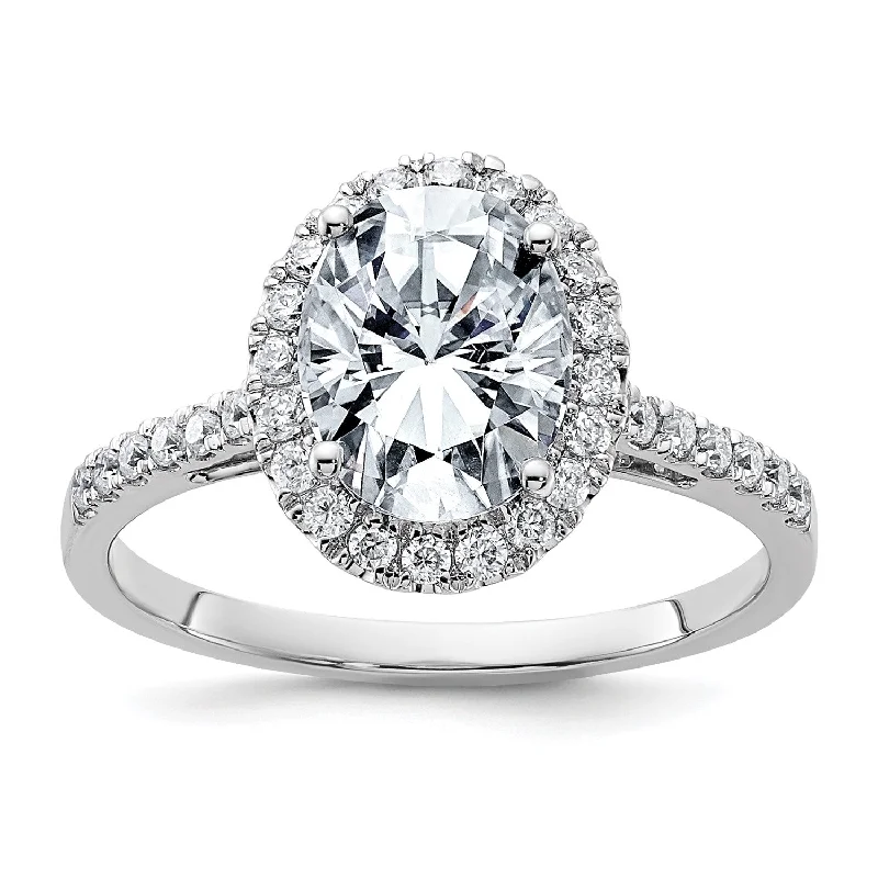 Women's engagement rings twinkling-stone-9X7MM Oval Moissanite Halo Engagement Ring in 14KT White Gold; Size 7