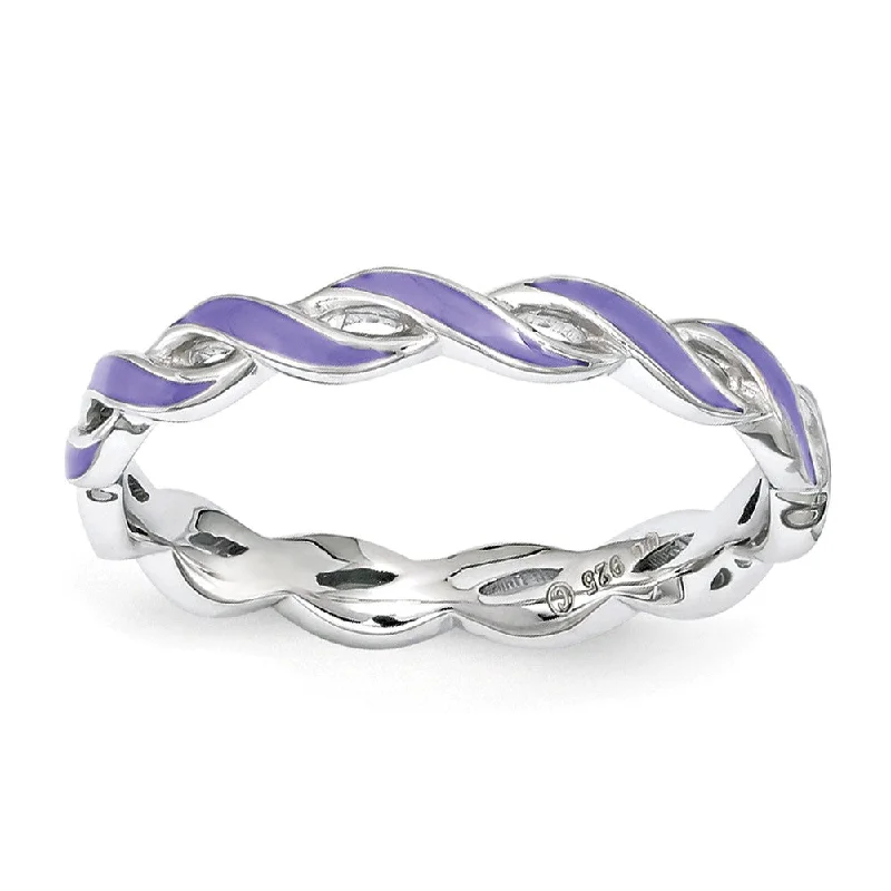 Women's rings glowing-gem-2mm Sterling Silver Stackable Expressions Purple Enamel Swirl Band