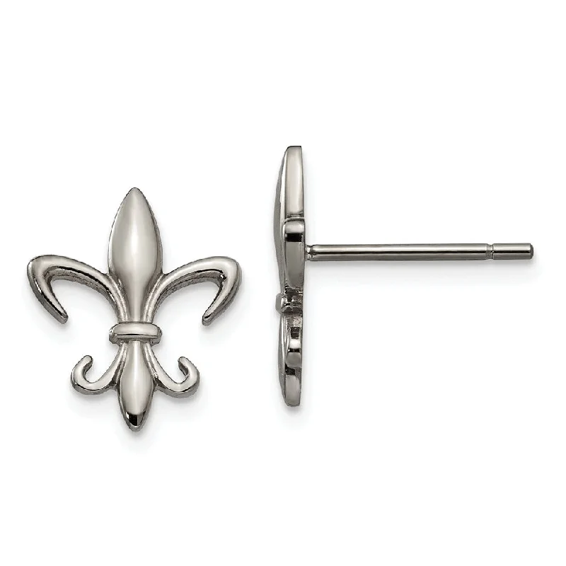 Women's earrings small-bar-Titanium Small Fleur De Lis Post Earrings