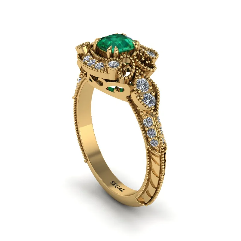 Women's engagement rings rare-emerald-Emerald Vintage Filigree Cushion Cut Engagement Ring - Elaina No. 4