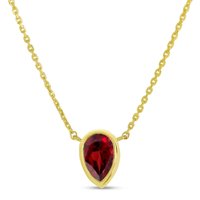 Women's necklaces wispy-chain-14K Yellow Gold Pear Garnet Birthstone Necklace P4334-18-JAN