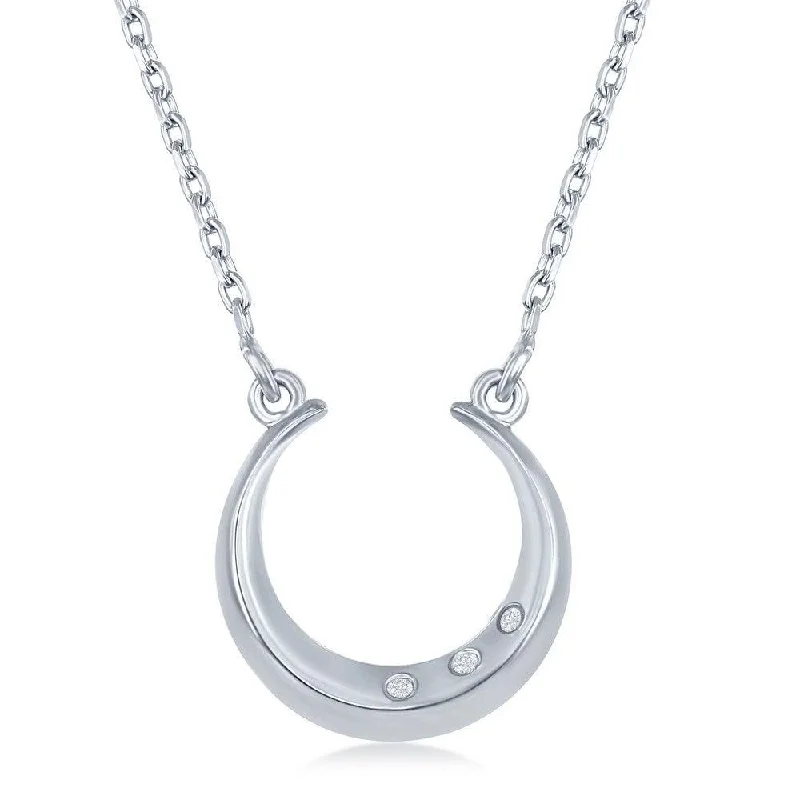 Women's necklaces luminous-stone-Sterling Silver Diamond Horseshoe Necklace