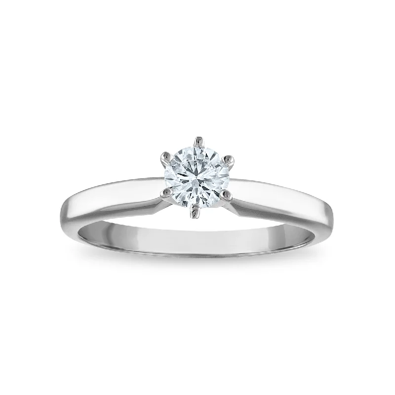 Women's engagement rings delicate-pave-Signature Certificate EcoLove 1/2 CTW Round Lab Grown Diamond Solitaire Engagement Ring in 14KT White Gold