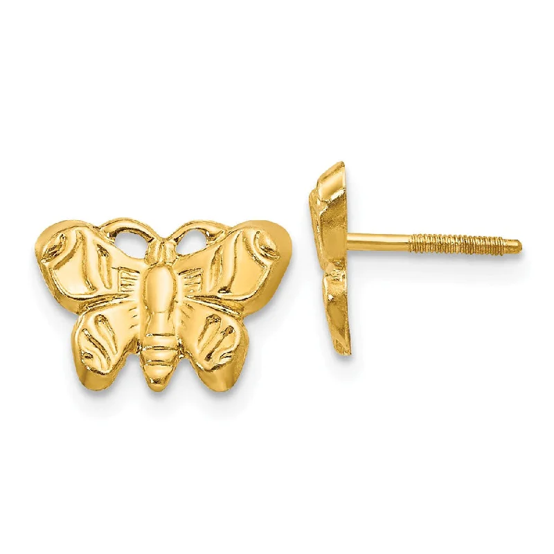 Women's earrings simple-silver-Kids 10mm Butterfly Screw Back Earrings in 14k Yellow Gold