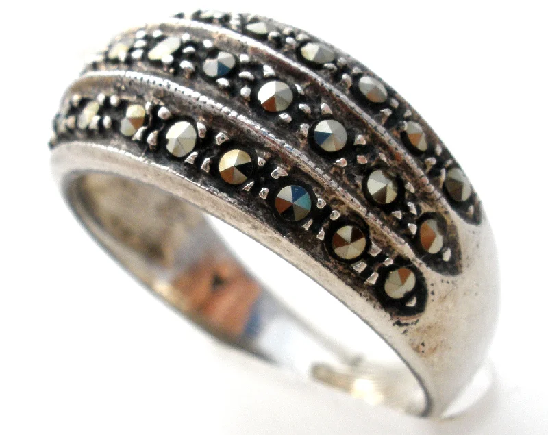 Women's rings bold-cut-stone-Sterling Silver Marcasite Band Ring Size 8 Vintage