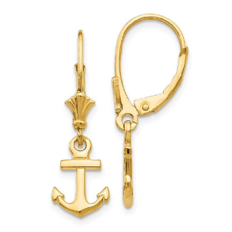 Women's earrings sleek-hoop-Petite Polished Anchor Lever Back Earrings in 14k Yellow Gold