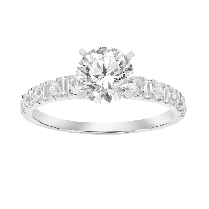 Women's engagement rings luxe-rose-LADIES ENGAGEMENT RING SEMI MOUNT 0.50CT ROUND/BAGUETTE DIAMOND 14K WHITE GOLD