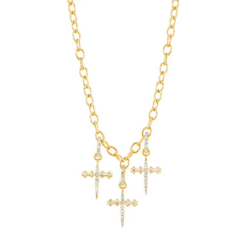 Women's necklaces glossy-gold-14K Gold Trio Armour Cross Necklace NG000005