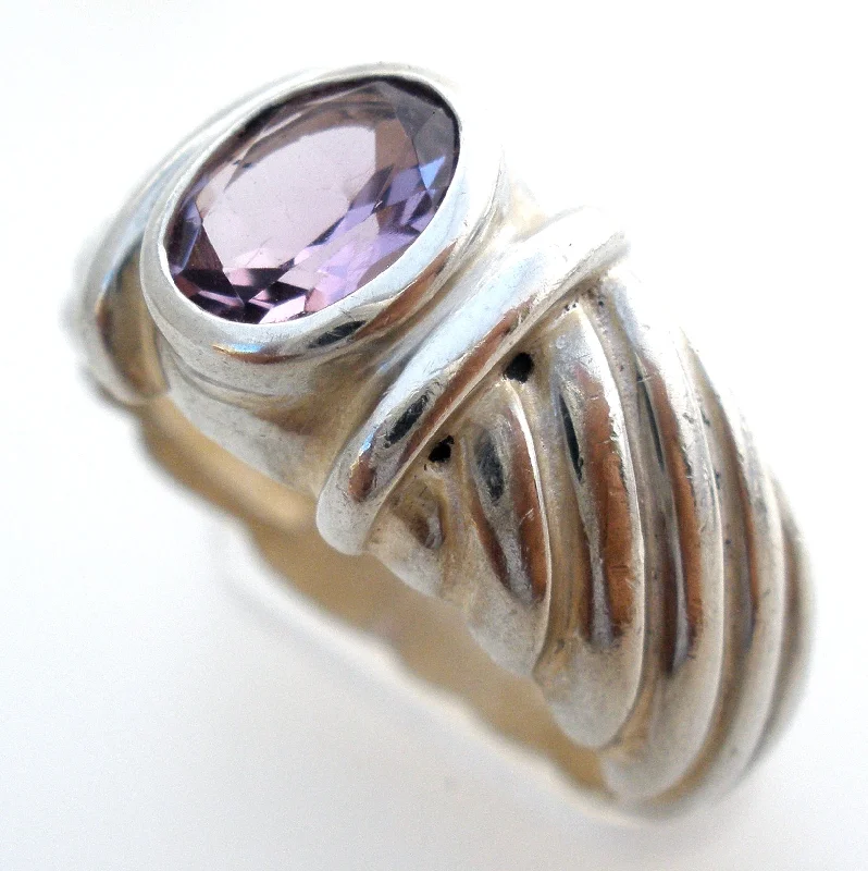 Women's rings vivid-luster-Amethyst Cable Ring Sterling Silver Size 7.5