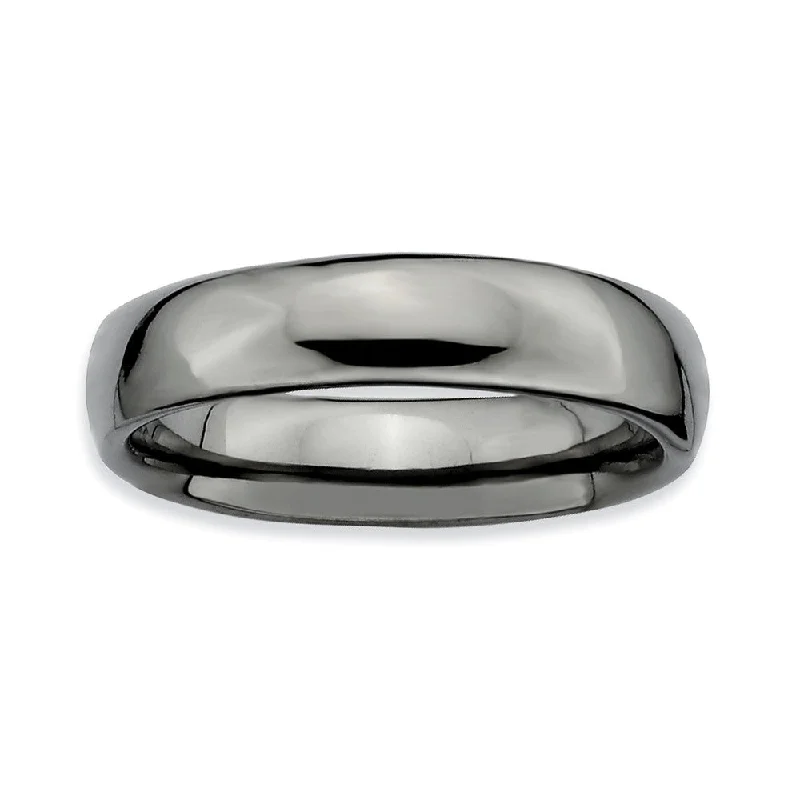 Women's rings hand-brushed-Black Plated Sterling Silver Stackable Polished 4.5mm Band