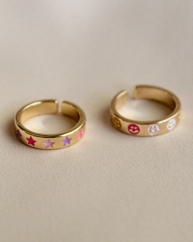 Women's rings glowing-stone-Stars & Smileys Enamel Rings