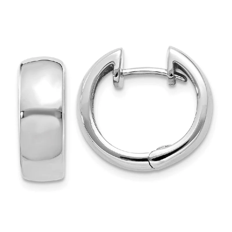 Women's earrings tiny-pearl-14k White Gold Hinged Huggie Round Hoop Earrings, 15mm (9/16 Inch)