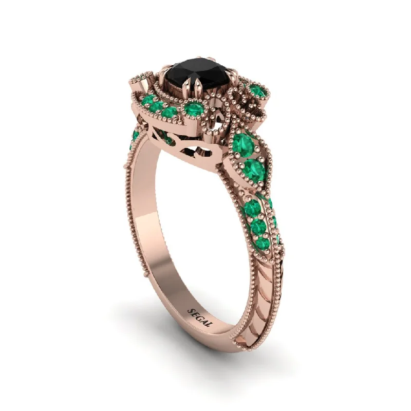 Women's engagement rings rose-gold-shine-Black Diamond Vintage Filigree Cushion Cut Engagement Ring - Elaina No. 23