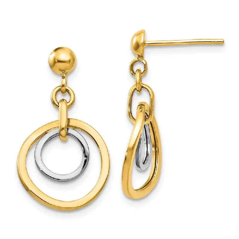 Women's earrings small-hoop-Two-tone Double Circle Dangle Post Earrings in 14k Gold