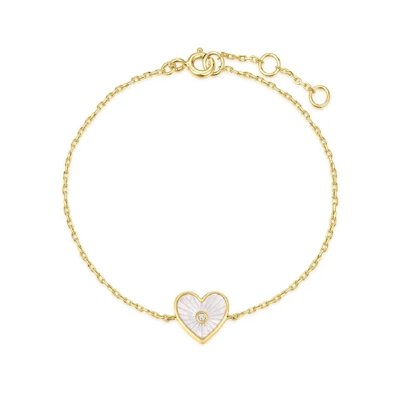 Unisex bracelets uncommon-bead-Heart Shaped Mop Pendant With Cz Center Stone Bracelet