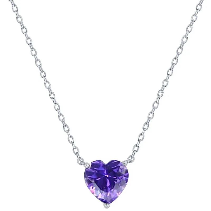 Women's necklaces draped-chain-Classic Women's Necklace - Silver Amethyst February Heart Perciosa Crystal | M-7123