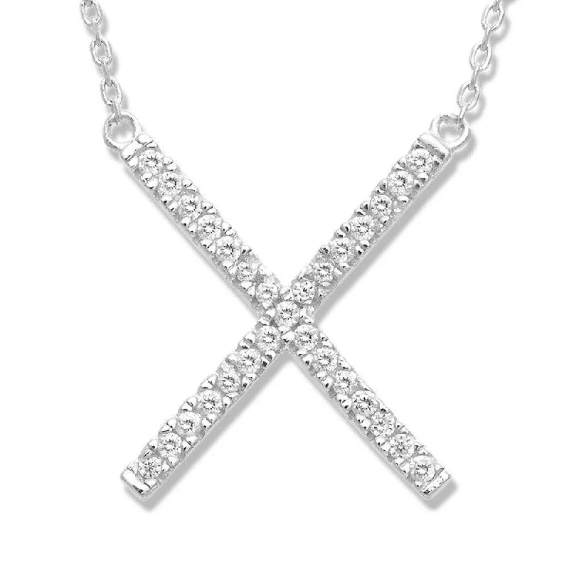 Women's necklaces everlasting-chic-Sterling Silver CZ X Design Necklace