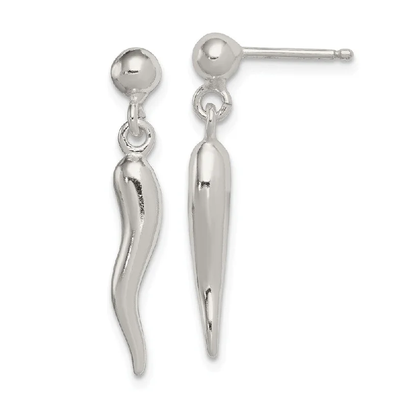 Women's earrings small-bar-3D Polished Italian Horn Dangle Post Earrings in Sterling Silver